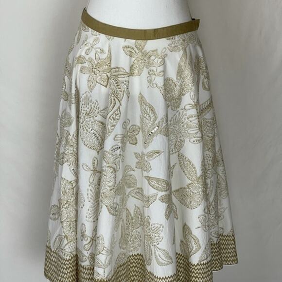 a.n.a. White Tan Pure Cotton w/Sequins Cottage Boho Circle Skirt Size 6 - Picture 4 of 9